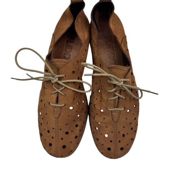 The FLEXX Suede Run Crazy Brown Perforated Wedge Comfort Shoes Women's Size 6.5 - Picture 4 of 11